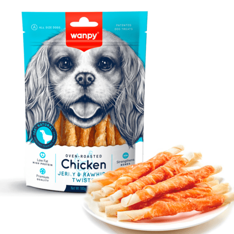 Wanpy Chicken Jerky & Rawhide Twists 100g